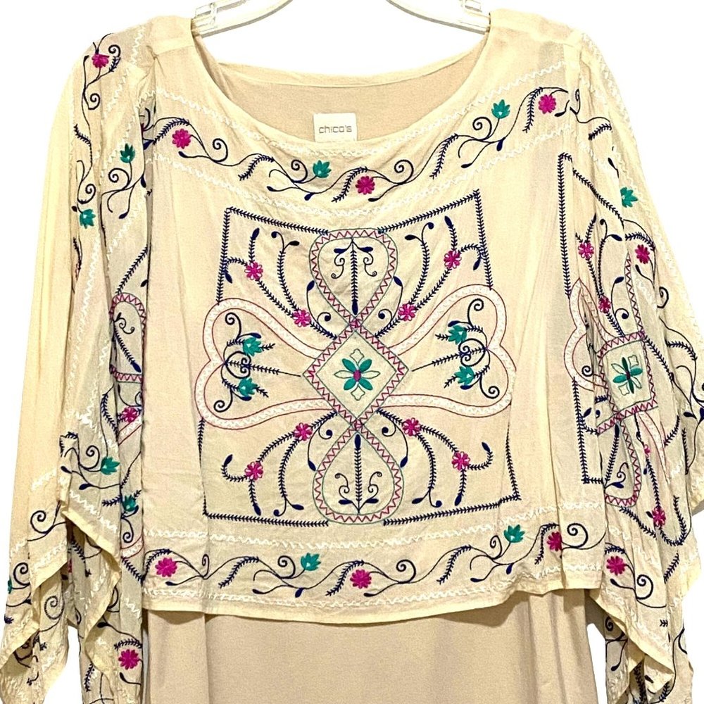 Chico's Layered Embroidered Top Size 8 to 10 Beige